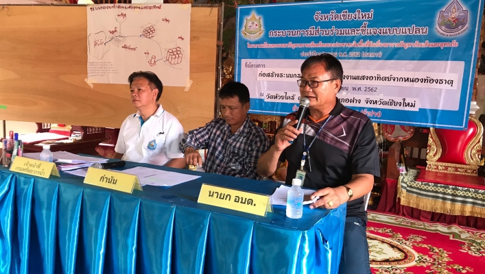 สทภ.1 โดยส่วนประสานและบริหารจัดการ ลุ่มนํ้าปิงตอนบน ลงพื้นที่เพื่อชี้แจงทําความเข้าใจโครงการแก้ไขและ บรรเทาปัญหาความเดือดร้อนของประชาชนในพื้นที่อันเนื่องมาจากภัย แล้ง อุทกภัย อำเภอฝาง จังหวัดเชียงใหม่