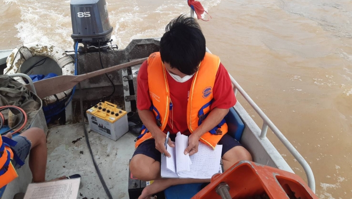 ทส. ทน. สทภ.11 ส่วนอุทกวิทยา ตรวจวัดปริมาณน้ำและตะกอนแม่น้ำโขง