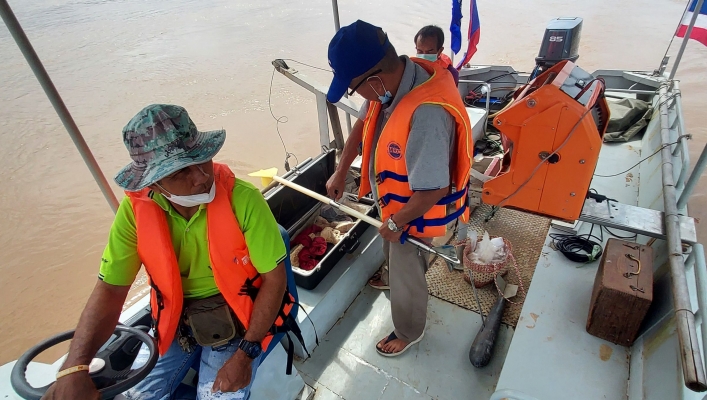 ทส. ทน. สทภ.11 ส่วนอุทกวิทยา ตรวจวัดปริมาณน้ำและตะกอนแม่น้ำโขง
