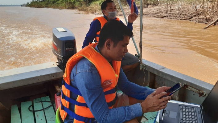 ทส. ทน. สทภ.11 ส่วนอุทกวิทยา ตรวจวัดปริมาณน้ำและตะกอนแม่น้ำโขง ที่สถานีแม่น้ำโขง อำเภอเมือง จังหวัดนครพนม