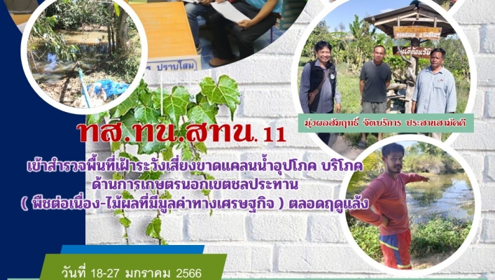 ทส.ทน.สทน.11 เข้าสำรวจพื้นที่เฝ้าระวังเสี่ยงขาดแคลนน้ำอุปโภค บริโภค ด้านการเกษตรนอกเขตชลประทาน (พืชต่อเนื่อง-ไม้ผลที่มีมูลค่าทางเศรษฐกิจ) ตลอดฤดูแล้ง