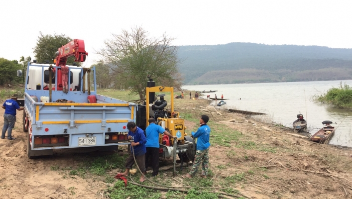 สำนักงานทรัพยากรน้ำที่ 5 ดำเนินการติดตั้งเครื่องสูบน้ำ ขนาด 12 นิ้ว  จำนวน 1 เครื่อง เพื่อสูบน้ำเติมแหล่งน้ำดิบระบบประปาหมู่บ้าน ณ บ้านโคกสำราญ