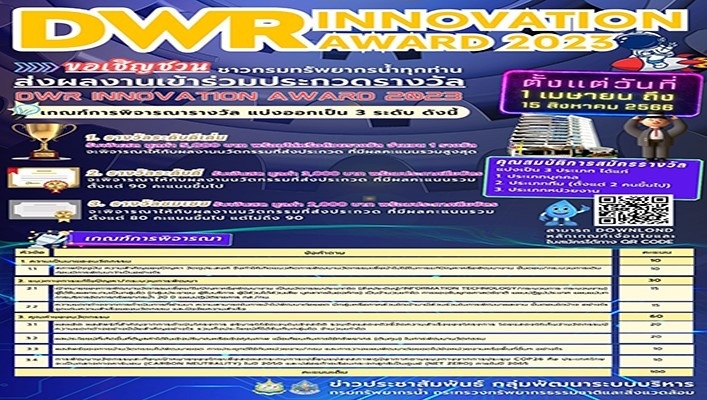 ขอเชิญชวนชาวกรมทรัพยากรน้ำทุกท่านส่งผลงานเข้าร่วมประกวดรางวัล