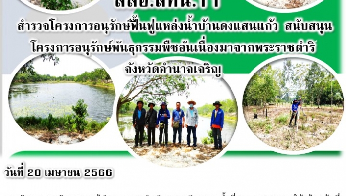 สทน.11 ส่วนสำรวจและออกแบบ สำรวจโครงการอนุรักษ์ฟื้นฟูแหล่งน้ำบ้านดงแสนแก้ว สนับสนุนโครงการอนุรักษ์พันธุกรรมพืชอันเนื่องมาจากพระราชดำริ