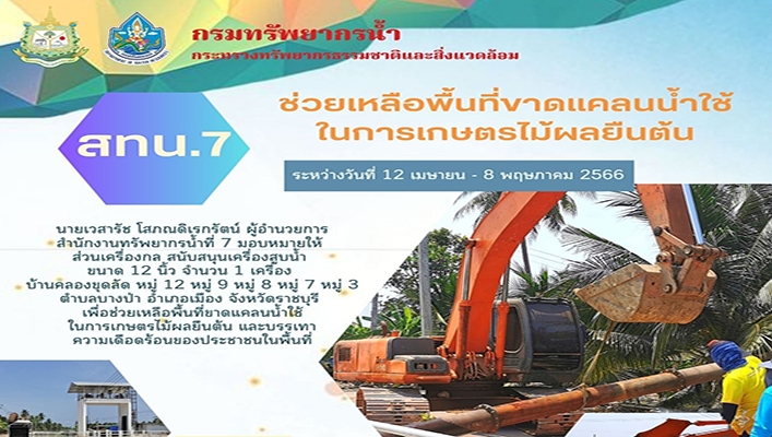 สทน.7 ช่วยเหลือพื้นที่ขาดแคลนน้ำใช้ในการเกษตรไม้ผลยืนต้น ระหว่างวันที่ 12 เม.ย. - 8 พ.ค. 2566 จ.ราชบุรี