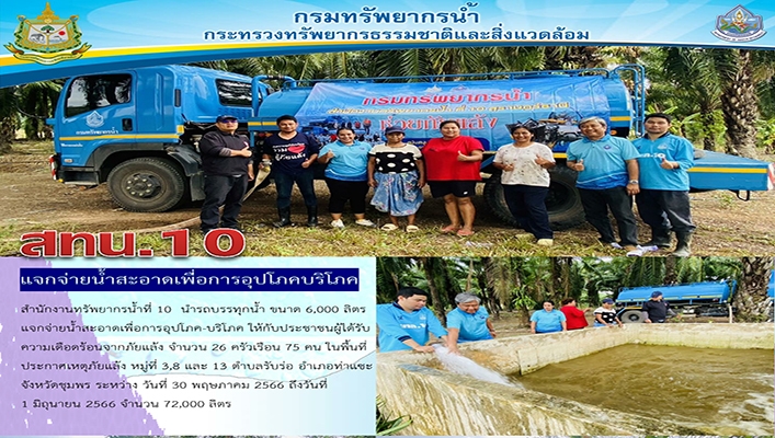 สทน.10 แจกจ่ายน้ำสะอาดเพื่อการอุปโภค บริโภค ให้กับประชาชนผู้ได้รับความเดือนร้อนจากภัยแล้ง