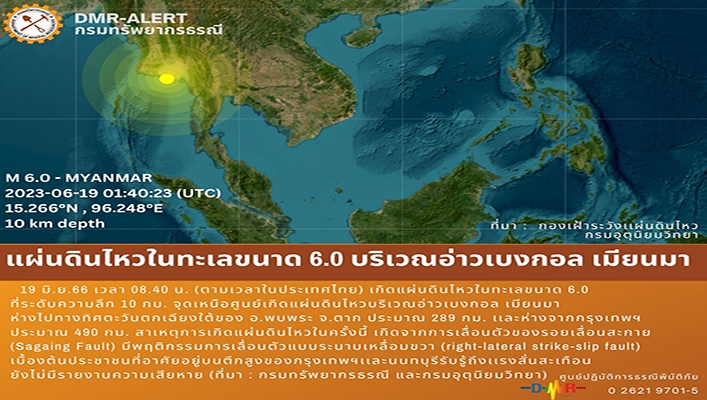 แผนดินไหวในทะเลขนาด 6.0 บริเวณอ่าวเบงกอล เมียนมา