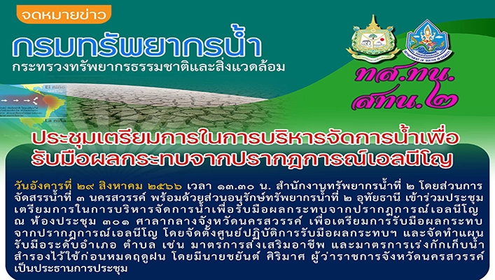 สทน.2 ประชุมเตรียมการในการบริหารจัดการน้ำเพื่อรับมือผลกระทบจากปรากฎการณ์เอลนีโญ