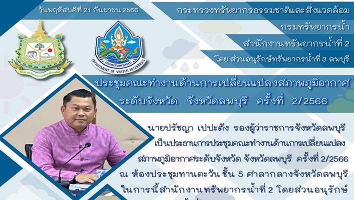 สทน.2 ประชุมคณะทำงานด้านการเปลี่ยนแปลงสภาพภูมิอากาศระดับจังหวัด จังหวัดลพบุรี ครั้งที่ 2/2566