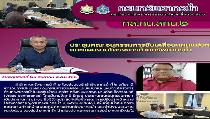 สทน.2 ประชุมคณะอนุกรรมการขับเคลื่อนแผนแม่บทและแผนงานโครงการด้านทรัพยากรน้ำ