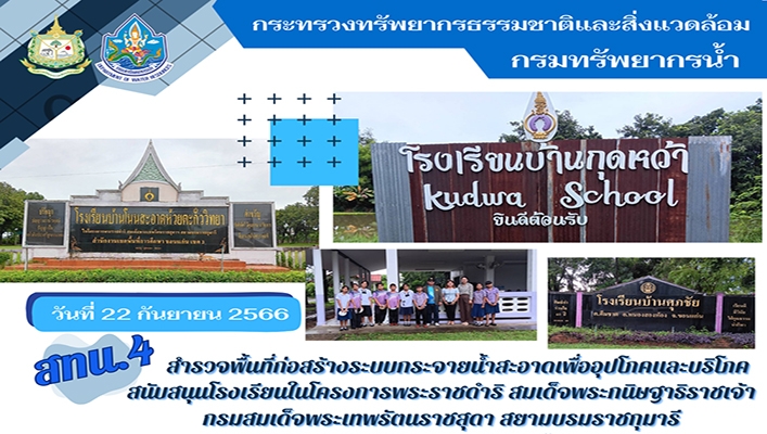 สทน.4 สำรวจพื้นที่ก่อสร้างระบบกระจายน้ำสะอาดเพื่ออุปโภคและบริโภคสนับสนุนโรงเรียนในโครงการพระราชดำริ สมเด็จพระกนิษฐาธิราชเจ้า