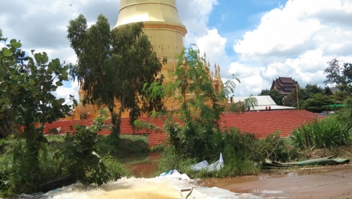 สทน.4 ติดตั้งเครื่องสูบน้ำ ขนาด 12 นิ้ว เพื่อเตรียมความพร้อมป้องกันและแก้ไขปัญหาน้ำท่วม บริเวณชุมชนบ้านโนนตูมและวัดพุทธวนาราม(วัดป่าวังน้ำเย็น)  จังหวัดมหาสารคาม