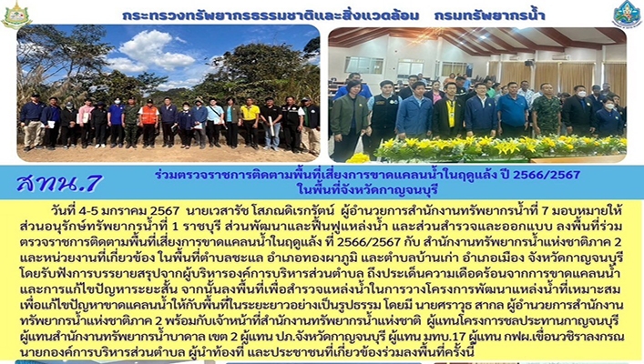 สทน.7 ร่วมตรวจราชการติดตามพื้นที่เสี่ยงการขาดแคลนน้ำในฤดูแล้ง ปี 2566/2567 ในพื้นที่จังหวัดกาญจนบุรี