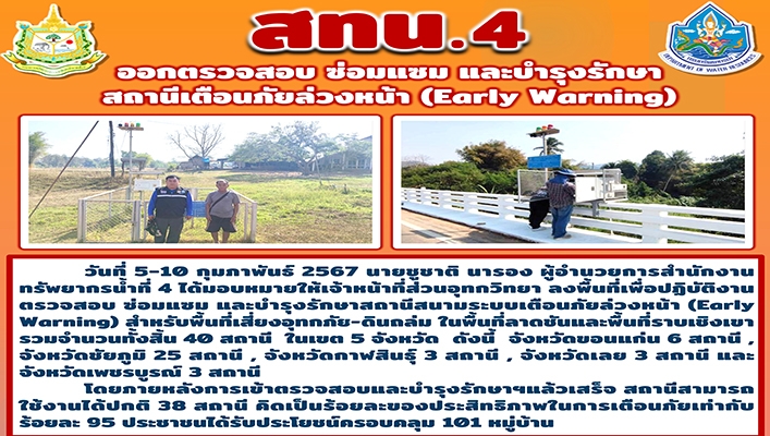 สทน.4 ออกตรวจสอบ ซ่อมแซม และบำรุงรักษาสถานีเตือนภัยล่วงหน้า (Early Warning)