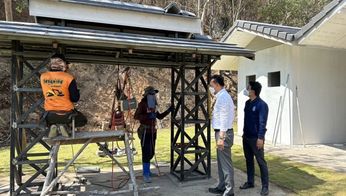 สทน.1 ลงพื้นที่ตรวจราชการโครงการปรับปรุงซ่อมแซมอาคารพลับพลาทรงงานอ่างเก็บน้ำห้วยลาน      จ.เชียงใหม่