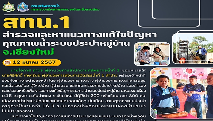 สทน.1 สำรวจและหาแนวทางแก้ไขปัญหาคุณภาพน้ำระบบประปาหมู่บ้าน จังหวัดเชียงใหม่