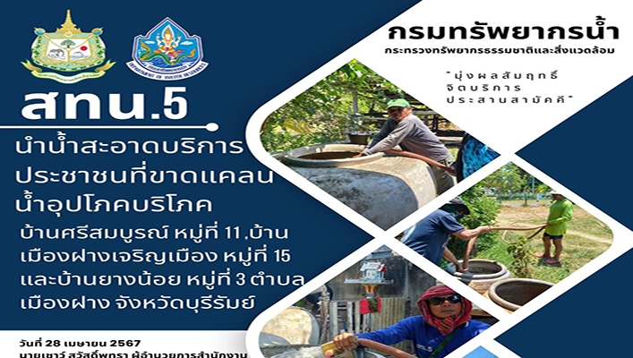 สทน.5 นำน้ำสะอาดบริการประชาชนที่ขาดแคลนน้ำอุปโภคบริโภค จังหวัดบุรีรัมย์