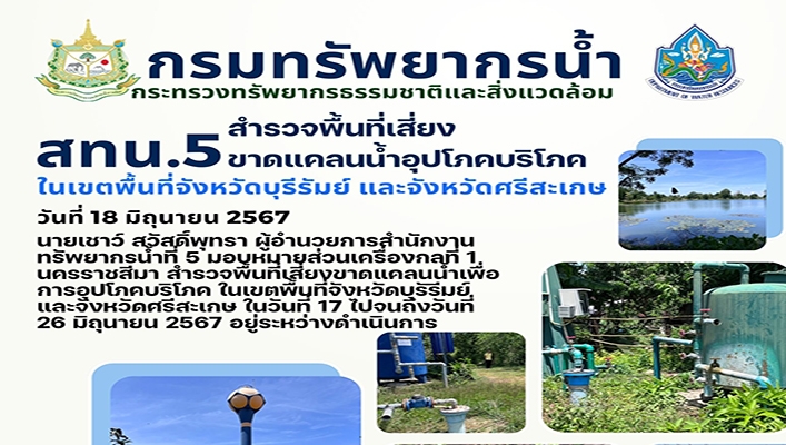 สทน.5 สำรวจพื้นที่เสี่ยงขาดแคลนน้ำอุปโภคบริโภค ในเขตพื้นที่จ.บุรีรัมย์ และจ.ศรีสะเกษ