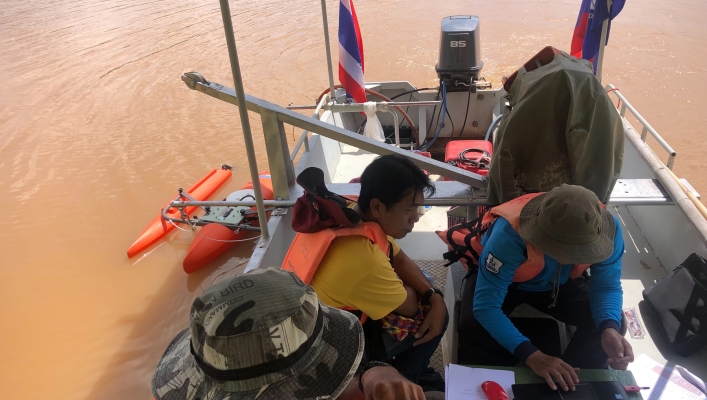 ทส. ทน. สทน.11 ส่วนอุทกวิทยา ตรวจวัดปริมาณน้ำ และตะกอนแม่น้ำโขง อำเภอโขงเจียม จังหวัดอุบลราชธานี