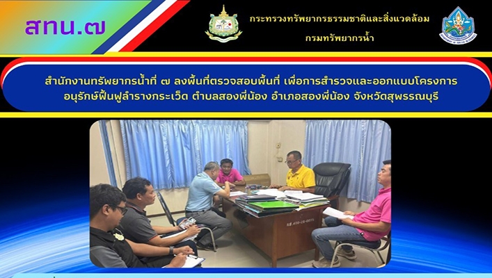 สทน.7 ลงพื้นที่ตรวจสอบพื้นที่ เพื่อการสำรวจและออกแบบโครงการอนุรักษ์ฟื้นฟูลำรางกระเว็ด จ.สุพรรณบุรี