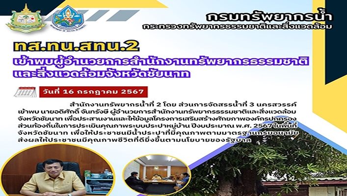 สทน.2 เข้าพบผู้อำนวยการสำนักงานทรัพยากรธรรมชาติและสิ่งแวดล้อมจังหวัดชัยนาท