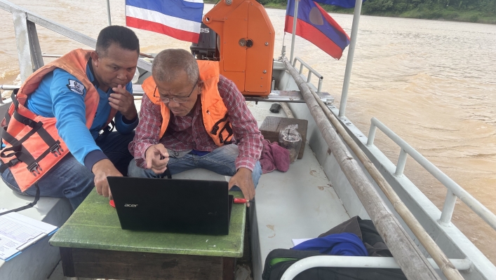 ทส. ทน. สทน.11 ส่วนอุทกวิทยา ตรวจวัดปริมาณน้ำ และตะกอนแม่น้ำโขง อำเภอโขงเจียม จังหวัดอุบลราชธานี