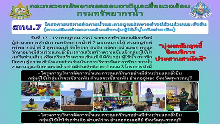 สทน.7 จัดโครงการจัดการน้ำและดูแลรักษาอย่างมีส่วนร่วมและยั่งยืน