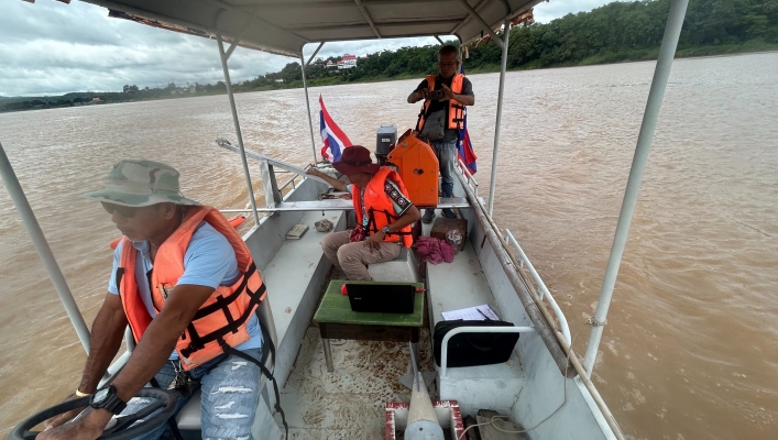 ทส. ทน. สทน.11 ส่วนอุทกวิทยา ตรวจวัดปริมาณน้ำ และตะกอนแม่น้ำโขง อำเภอโขงเจียม จังหวัดอุบลราชธานี