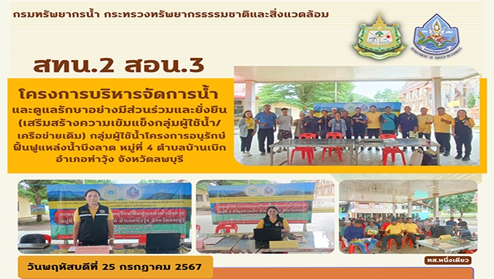 สทน.2 โครงการบริหารจัดการน้ำและดูแลรักษาอย่างมีส่วนร่วมและยั่งยืน จ.ลพบุรี