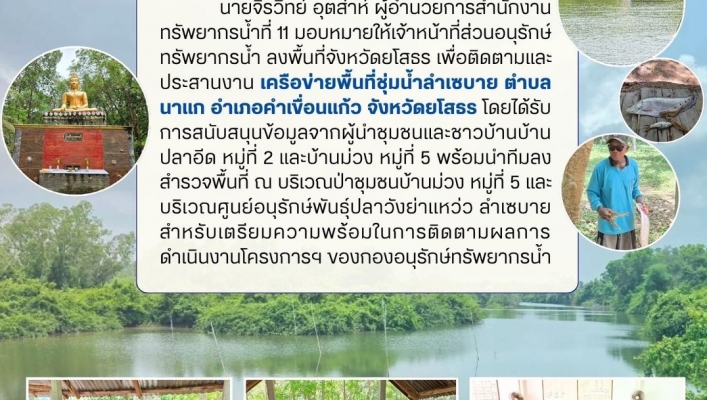 ทส. ทน. สทน.11 ส่วนอนุรักษ์ทรัพยากรน้ำประสานงานเเละติดตามการดำเนินงานการบริหารจัดการทรัพยากรน้ำสาธารณะและพื้นที่ชุ่มน้ำในพื้นที่จังหวัดยโสธร