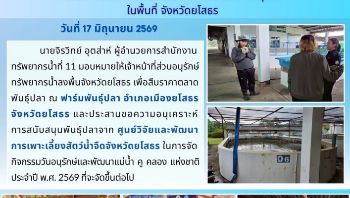 ทส. ทน. สทน.11 ส่วนอนุรักษ์ทรัพยากรน้ำประสานงานเเละติดตามการดำเนินงานการบริหารจัดการทรัพยากรน้ำสาธารณะและพื้นที่ชุ่มน้ำในพื้นที่ จังหวัดยโสธร
