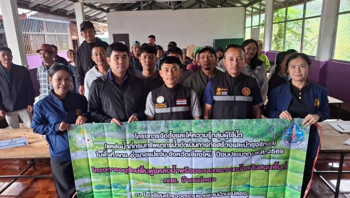 กรมทรัพยากรน้ำ โดยสำนักงานทรัพยากรน้ำที่ 1โครงการจัดตั้งและให้ความรู้กลุ่มผู้ใช้น้ำ  ในพื้นที่ คทช. บ้านแม่ลอง ตำบลบ้านทับ อำเภอแม่แจ่ม จังหวัดเชียงใหม่