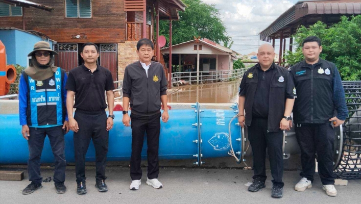 สทน.7 ติดตั้งเครื่องสูบน้ำ 24 นิ้ว ณ บ้านม่วง อ.บ้านโป่ง เพื่อเร่งระบายน้ำออกจากพื้นที่การเกษตร  ช่วยเหลือประชาชนกว่า 162 ครัวเรือน